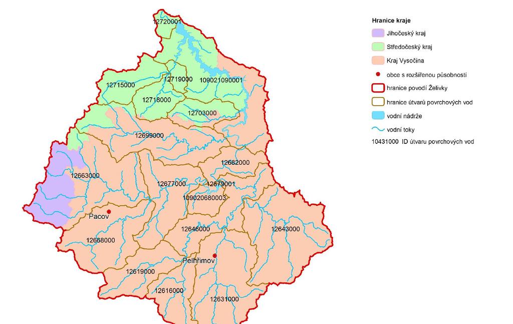 1. Vzájemný vztah povodí Želivky a územní působnosti krajů Povodí toku Želivka zaujímá plochu 1188,4 km 2 z toho plocha vlastního povodí VN Švihov činí 1178,5 km 2.