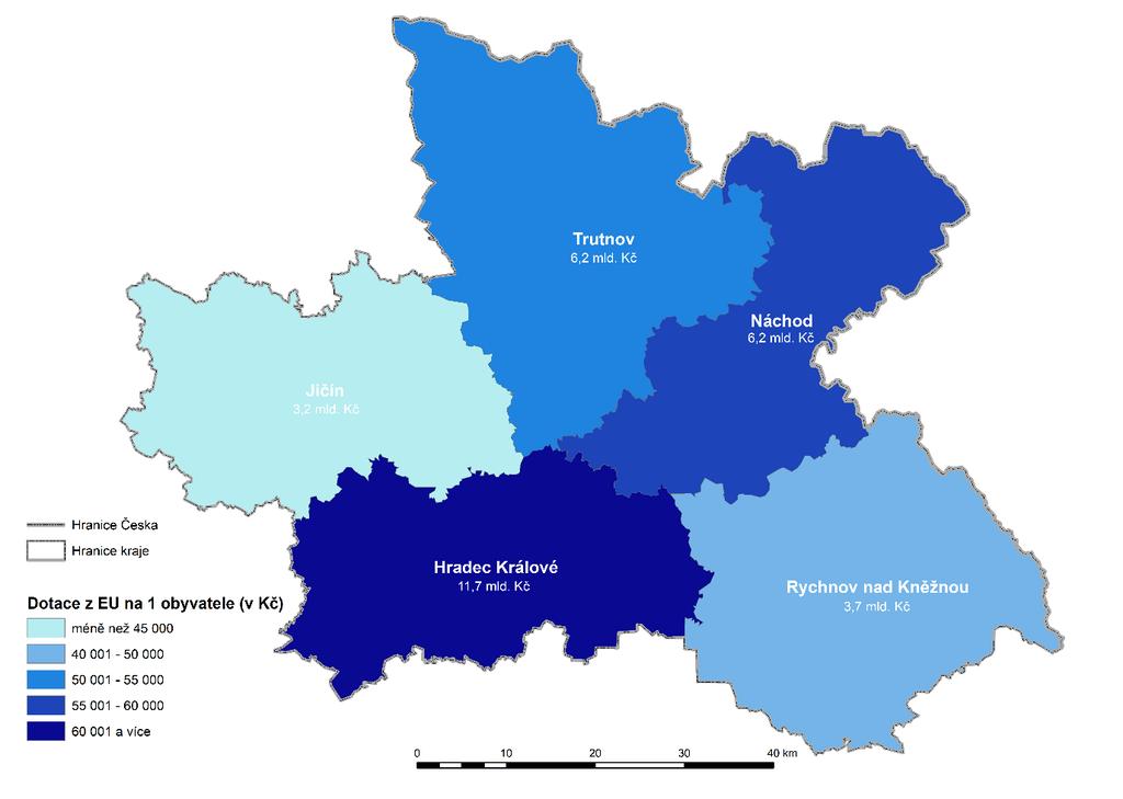 Rychnov nad Kněžnou OKRES Jičín Mapa 6 Čerpání dotací z EU na