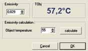emisivity při známé teplotě objektu Zobrazení a záznam teploty Zobrazení hodnot teploty v