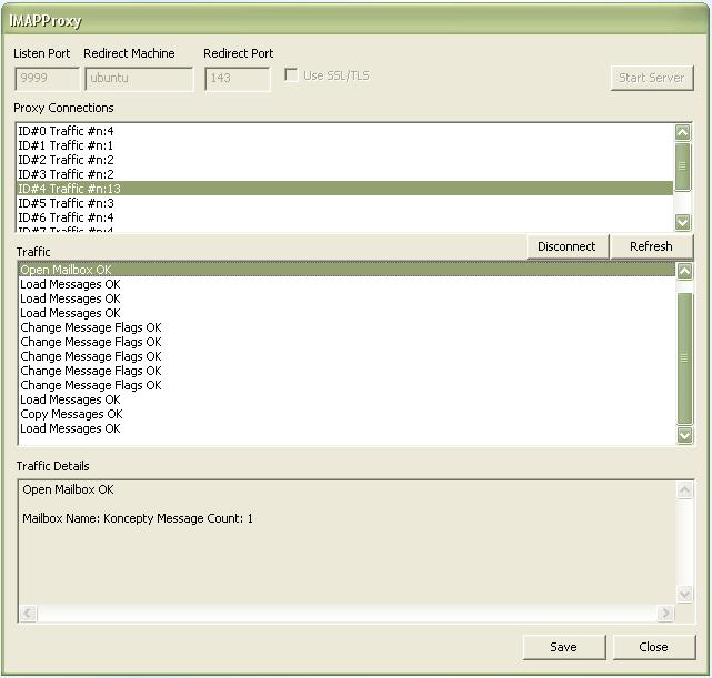 Obrázek 5.3: Grafické uživatelské rozhraní předváděcího programu IMAP Proxy. Outlook Express je klientský program pro správu elektronické pošty vyvinutý firmou Microsoft.