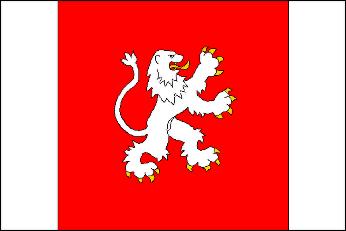 Úsov Znak: Na červeném štítě je doleva obrácený stříbrný lev se zlatou zbrojí a jazykem.