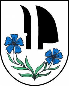 Třeština Znak: Horní část štítu symbolizuje modrou barvou tok řeky Moravy a nese mluvící znamení tří stvolů rákosu (třeště) s dolní