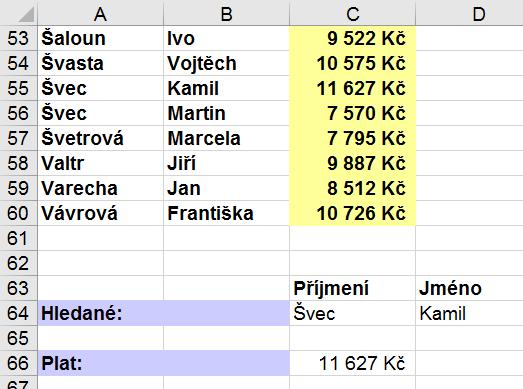 49) bychom chtěli vyhledat plat podle příjmení i jména zároveň.