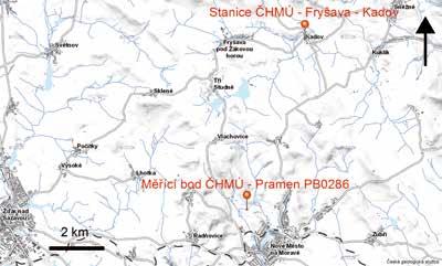 METODIKA Obr. 2. Poloha meřicích bodů ČHMÚ (zdroj: Česká geologická služba, mapová aplikace: geovědní mapa 1 : 500 000, dostupné z: https://mapy.geology.cz/geocr500/, upraveno) Fig. 2. Location of measuring points of CHMI Bystřice n.