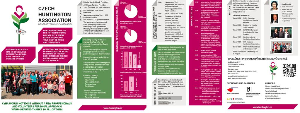 8 7) Informační letáky o HCH a SPHCH Cílem projektu je zlepšení informovanosti o Huntingtonově chorobě, její komplexnosti a specifikách a dále o činnostech a aktivitách Společnosti pro pomoc při