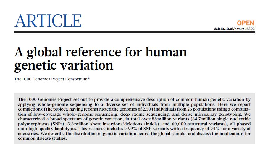 Variabilita lidského genomu - CNVs mají větší význam než SNP! osekvenování 2504 genomů člověka z různých oblastí.