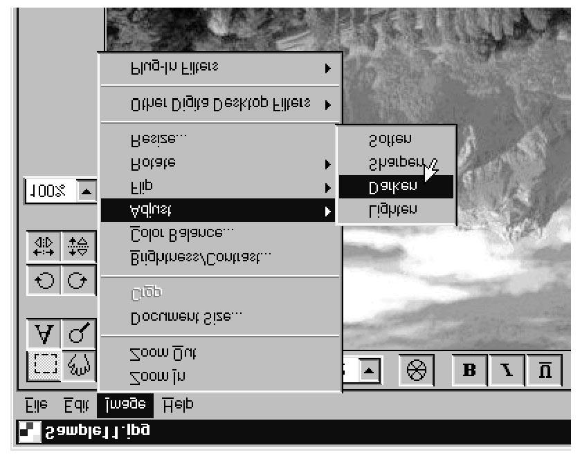 Rychlé úpravy obrazu Editační okno Jednotlivé funkce umožňují upravit hrany a jas obrazu jednoduchým výběrem příkazu z nabídky.