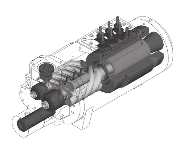 Princip činnosti Motor kompresoru Dvoupólový, hermetický, indukční motor (3600 ot/min při 60 Hz, 3000 ot/min při 50 Hz) přímo pohání rotory kompresoru.