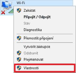 Vyberte bezdrátový adaptér (často pojmenovaný jako Wi-Fi), kterým se hodláte připojit k síťi a klikněte na něj pravým tlačítkem myši.