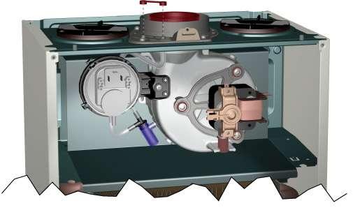 25kW: Off = 50Pa/0,50 mbar On = 60Pa/0,60 mbar 30kW: Off = 74Pa/0,74 mbar On = 89Pa/0,89 mbar ON 1 3 OFF 1 3 Snímání mínusového tlaku (-) manostatu je propojeno s ventilátorem.