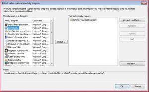 Z nabídky Moduly snap-in k dispozici: vyberte položku Certifikáty a
