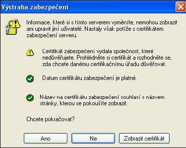 Internet Explorer 7 V tomto prohlížeči se žadateli zobrazí Problém s certifikátem v podobě viz obrázek níže.