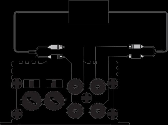 Připojení linkových vstupů Zadní P / Ľ kanálový výstup linky Car audio Autoradio Přední P / Ľ kanálový výstup linky CH4 CH1 CH3 FILTER L-OFF-H L-OFF-H 1 LOW IN 2 ----R---- CH2 2 LEVEL