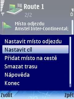 Nastavit cíl otevře obrazovku Nastavit cíl a umožní vám najít místo, které chcete nastavit jako cíl této trasy. Přidat místo na cestě otevře obrazovku Přidat místo na cestě.