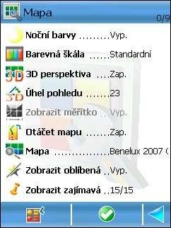 Nastavení: Mapa Na této obrazovce jsou uvedena všechna možná nastavení mapy.