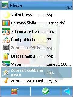 Zobrazení orientačních bodů Můžete aktivovat nebo deaktivovat zakreslení orientačních bodů na mapě. Zakreslení znamená, že je na mapě zobrazena ikona pro kategorii orientačního bodu.