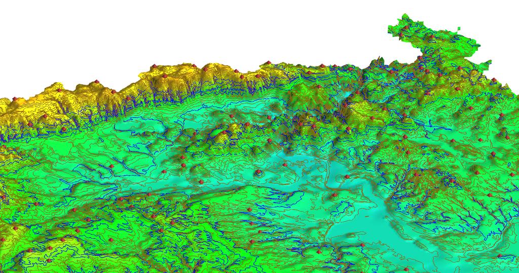 Rastrová reprezentace geoprvku model polí Porovnání rastrové a vektorové reprezentace geoprvku Digitální model terénu Digitální model terénu Digitální model terénu (DMT) Digital elevation model (DEM)