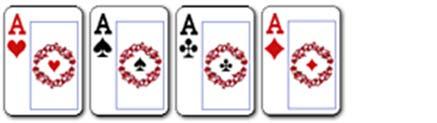 Jelikož zde jsou tři srdce, dvě nejvyšší z nich se vyřadí a vytvoří se tak kombinace dvou karet 2, A. V případě rovnosti kombinací: nižší druhá nejvyšší karta v handu vyhrává pot.