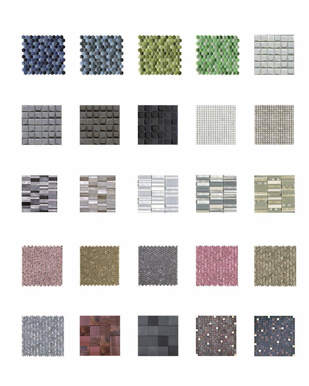 66 67 Mozaiky mix materiálů (kámen, sklo, kov) Colors Alu Space 28,5 30,5 sklo 1.299 Kč/ks Colors Alu Jean 28,5 30,5 sklo 1.299 Kč/ks Colors Alu Olive 28,5 30,5 sklo 1.