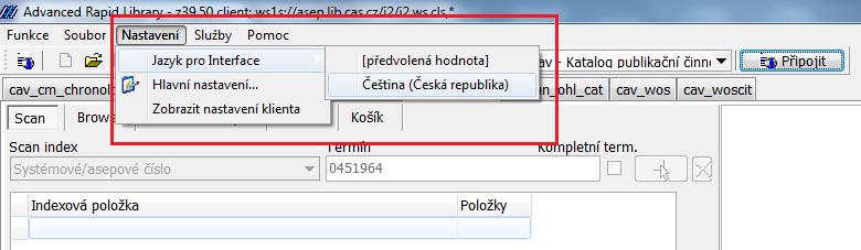 Nastavení jazyka Nastavení klienta Nastavíte češtinu