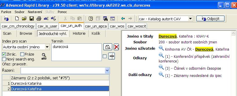 2. Spojování autorit - košík Košík slouží ke spojování duplicitních autorit.