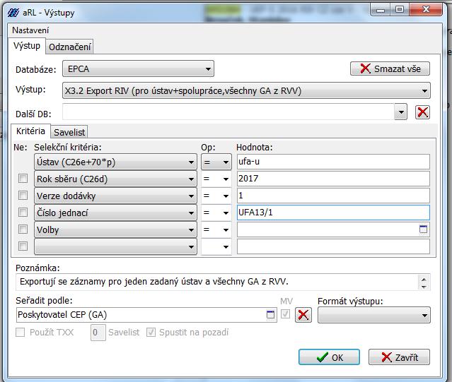 Vytvoření xml souboru do RIV Výstupy EPCA X3.
