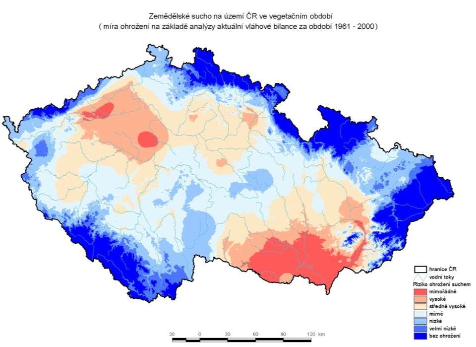 Zemědělské sucho na území ČR ve vegetačním období (míra ohrožení na