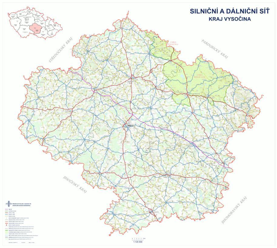 b) Kraj Vysočina - komunikace Krajem prochází dálnice D1 z Prahy do Brna a dvě mezinárodní silnice: E59 (Jihlava - Vídeň - Záhřeb) a