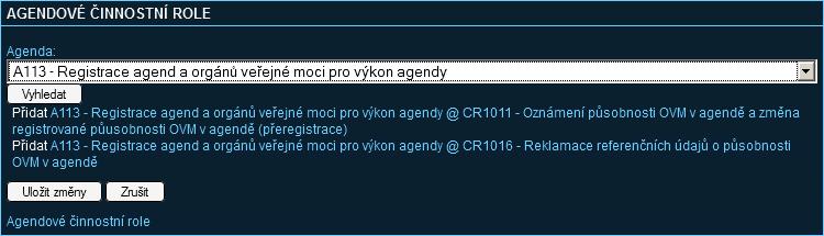 3.6.7 Přidělování činnostních rolí uživateli Zobrazte si údaje daného uživatelského účtu (viz kapitola 3.6.3). Klikněte na odkaz Správa rolí nad údaji účtu. Zobrazí se stránka se seznamem rolí.