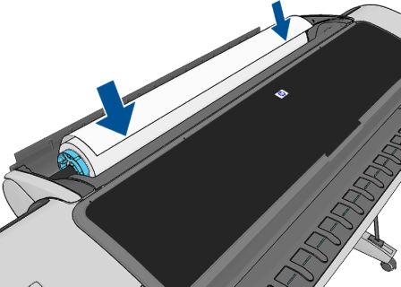 8. Okraj papíru vložte do tiskárny. VAROVÁNÍ! Nestrkejte prsty do dráhy papíru v tiskárně. TIP: Při zavádění horní role se vyvarujte vložení nekonečného papíru do cesty pro jednotlivé listy.