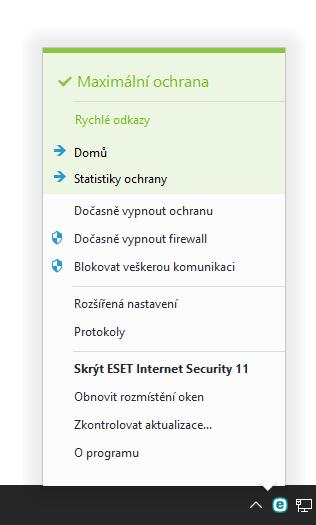 4.7.4 Ikona v oznamovací oblasti Nejdůležitější možnosti a funkce programu jsou dostupné přímo ze systémové oznamovací oblasti (v pravém dolním rohu obrazovky).