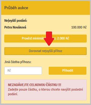 5. V případě, že se aukce účastní i účastník, kterému svědčí předkupní právo (u jeho jména je zelená hvězdička), může toto právo uplatnit a dorovnat nejvyšší nabídku.