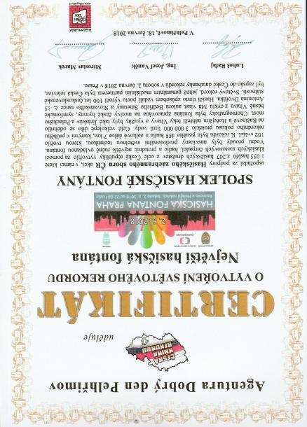 Certifikát o zapsání do Guinnessovy knihy rekordů - největší