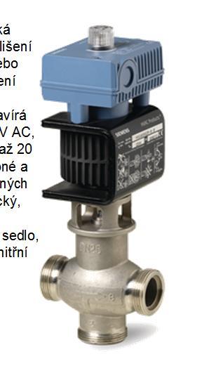 vstupu B lze ventily použít jako dvoucestné (zaslepovací disk je sou ástí dodávky ventilu), bez nap tí se ventil uzavírá ve sm ru A-AB, napájecí nap tí 24 V AC, ovládací signál 0/2 až 10 V DC nebo 4