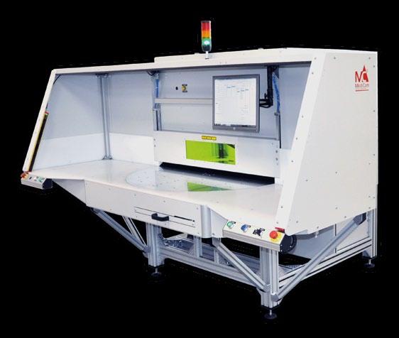 Laserová stanice typu XXL průmyslová laserová popisovací stanice s rotačním karuselem o průměru 1250 mm Laserové zdroje vláknový LF, vanadátový LV nebo CO 2 LM Motorizovaný lineární vertikální a