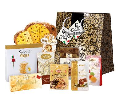 piškotů Canestrelli 100 g Oválný květináč kovový v metalické barvě 1 x klasická Panettone ručně balená 750 g 1 x balení sušených hříbků 10 g 1 x těstoviny se sépiovou černí 250 g 1 xbalení ručně