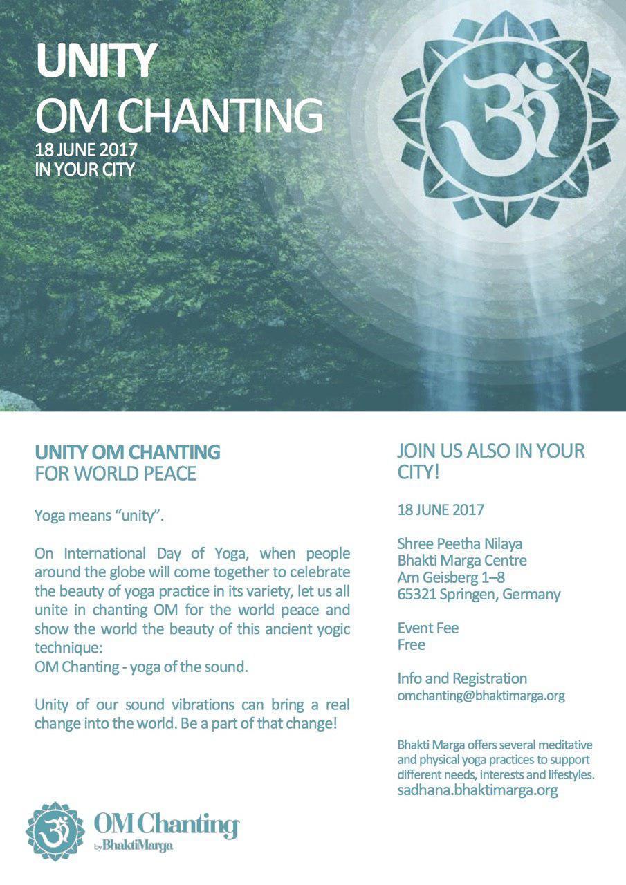 Unity OM Chanting pro světový mír Jóga znamená jednotu. Přidejte se k nám ve vašem městě! Akce je zdarma.