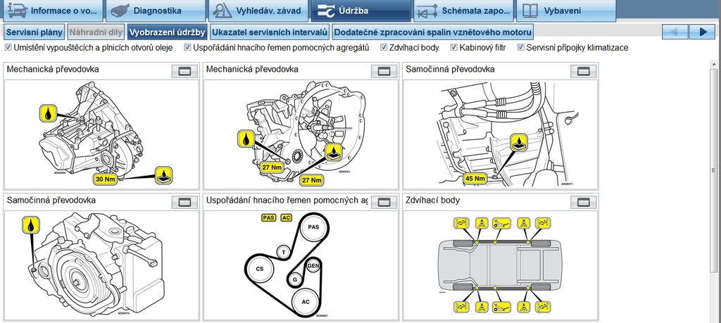 Servisní plány Vyobrazení údržby Ukazatel servisních intervalů Opět platí, že nabídka funkcí se může u jednotlivých vozidel lišit.