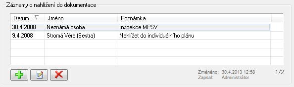 Tento seznam je společný pro modul Sociální část i Dokumentace klienta. Je tedy možné, že do něj zapisuje informace sociální pracovník.