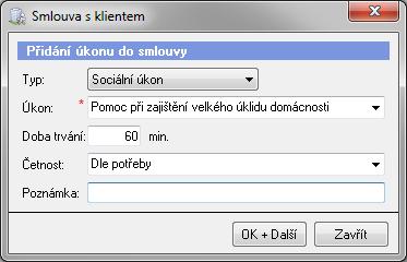 Pro klienty, kteří mají nárok na příspěvek, zaškrtněte příspěvek a vyberte druh příspěvku, na který má klient nárok.