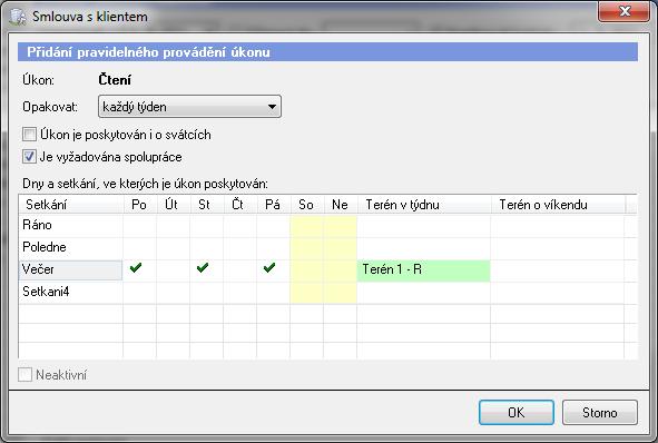 1 Jak přidat do smlouvy úkony? Pro zadání úkonů do smlouvy klepněte na tlačítko Přidat pod tabulkou nasmlouvaných úkonů. (Kde?