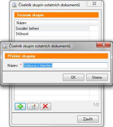 3.8 Jak vytvořit sekci, kam se bude ukládat smlouva s klientem? Otevřete si číselník Skupin ostatních dokumentů. (Kde?