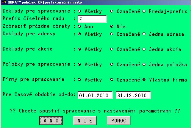 a) výber podľa názvu a tlač vybraných Nastavte kurzor pod stĺpec NÁZOV POLOŽKY a stlačte kláv. <F1>. Potvrďte voľbu PODĽA POLOŽKY.