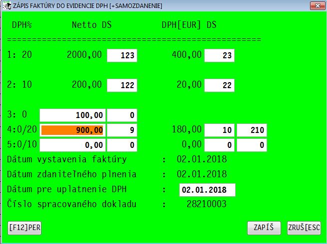 poloţiek do DPH. Na pohyb v okne pouţívajte šípky hore/nadol, alebo aj tabulátor.