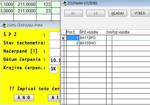 Zoznam ŠPZ vozidiel výber zo zoznamu pri PHM tlačidle Ak pouţívate v denníku tlačidlo