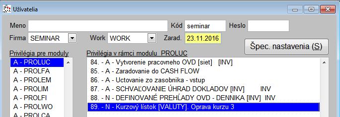 Zákaz opravy/zápisu kurzu 3 v kurzovom lístku (od 22.01.