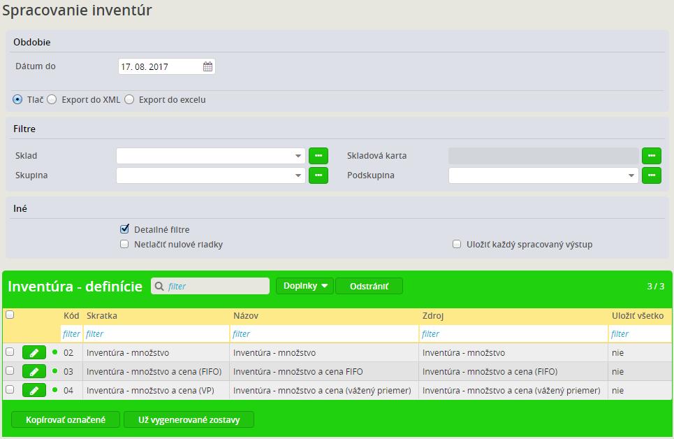 Voľba inventúry Vo voľbe Inventúry bolo upravené okno Spracovanie inventúr. V okne je možné zadať už len Dátum do.