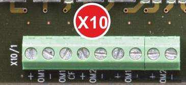 4.4 Monitorované vstupy/výstupy Monitorované vstupy/výstupy X10 Kolík Zobrazení 1 OM1+ 2 OM1-3 OM1CF+ 4 OM2+ 5 OM2-6 IM1+ 7 IM1-8 IM2+ 9 IM2- Zapojení: TSU 35, TNA 10, MDLF, zatížení 80Ω - 1kΩ