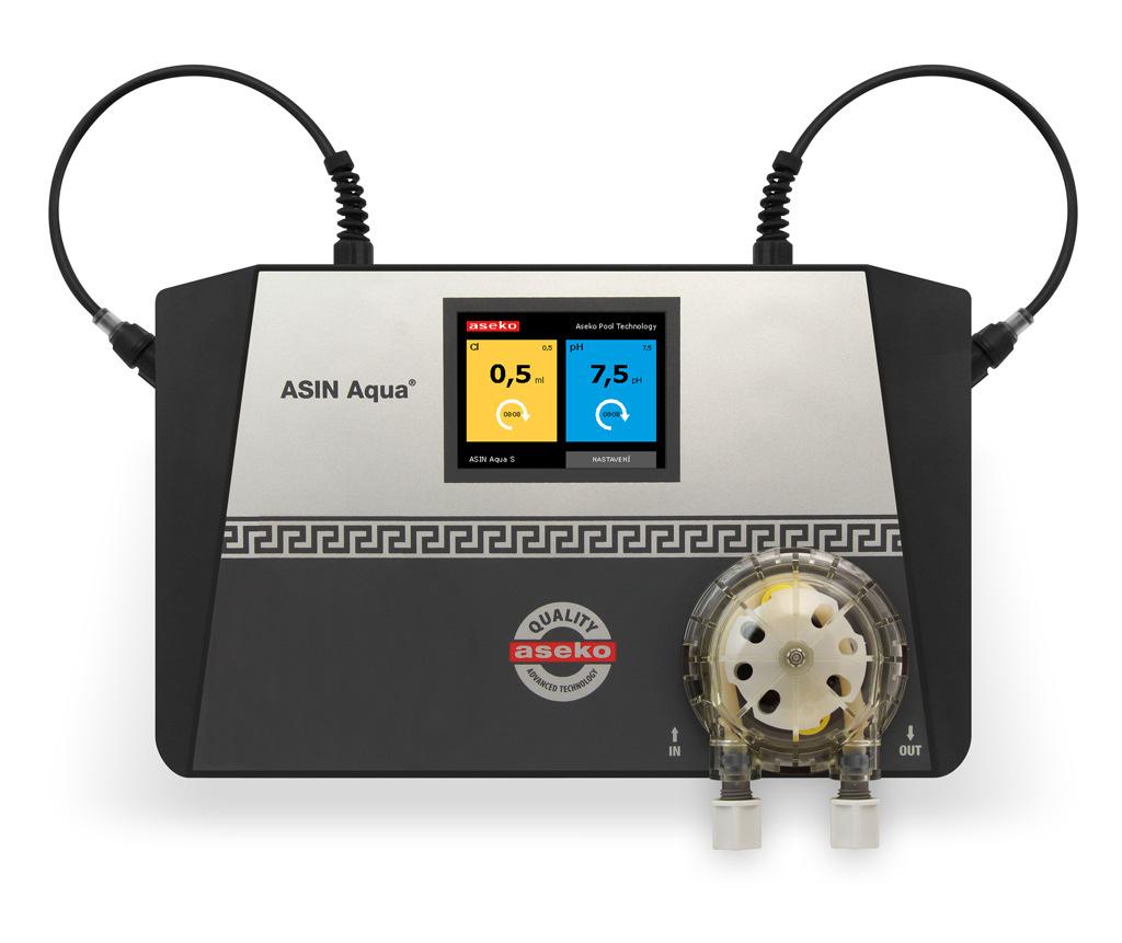 ASIN Aqua S 1 714,2 Automat pro řízení kvality bazénové vody vhodný pro použití ve spojení s ASIN Salt (elektrolyzérem slané vody). Měří ph a koncentraci desinfekce.