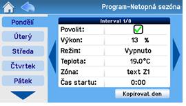 v týdnu a zvlášť i nastavení pro Svátek a Prázdniny.